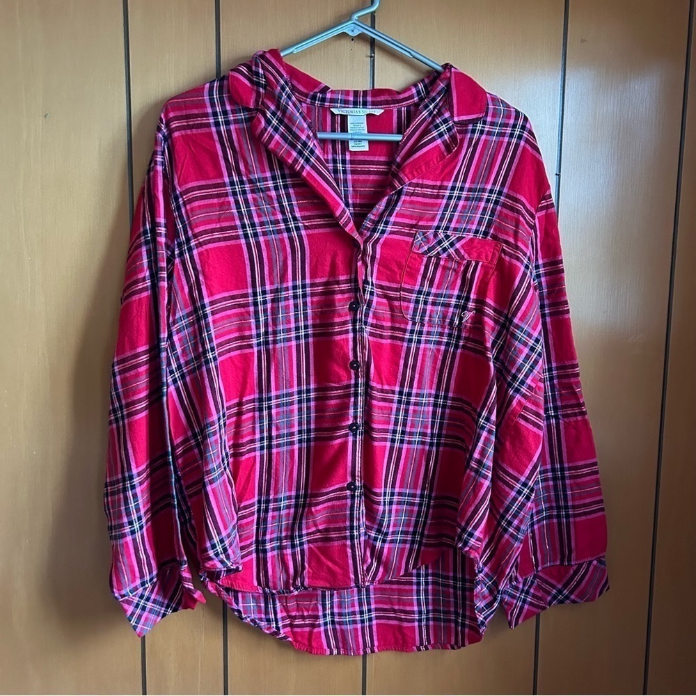 Victoria’s Secret Red & Black Plaid Button Down Long Sleeve Pajama Top Size M